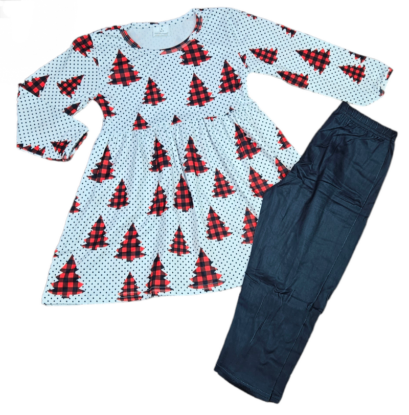 Plaid Tree Milk Silk Christmas Outfit - Great Lakes Kids Apparel LLC