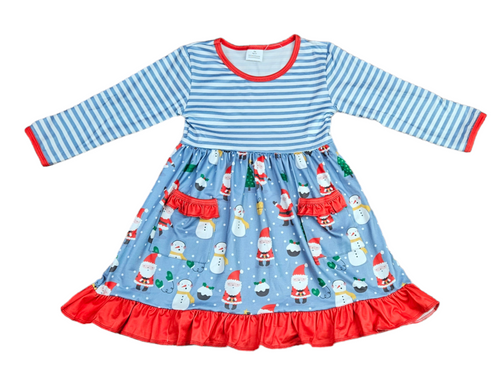 Magic Of Christmas Long Sleeve Ruffle Pocket Milk Silk Dress - Great Lakes Kids Apparel LLC