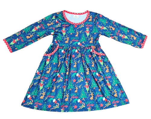 Grinch Please Long Sleeve Pocket Milk Silk Dress - Great Lakes Kids Apparel LLC