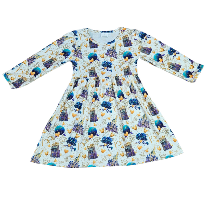 Favorite Theme Park 100 Long Sleeve Milk Silk Dress - Great Lakes Kids Apparel LLC