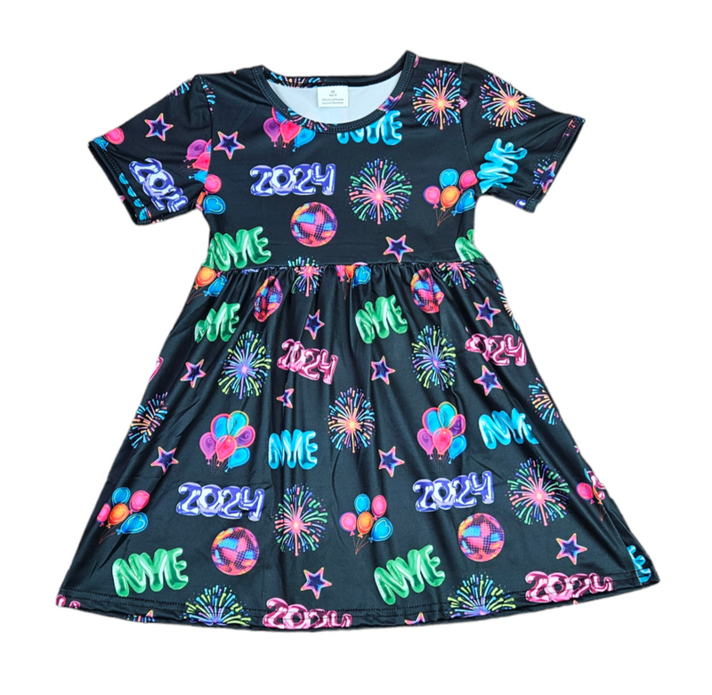 New Years Neon Party Short Sleeve Milk Silk Dress - Great Lakes Kids Apparel LLC