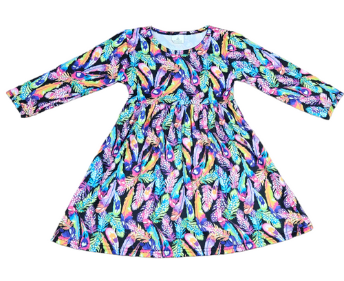 Bright Feather Long Sleeve Milk Silk Dress - Great Lakes Kids Apparel LLC