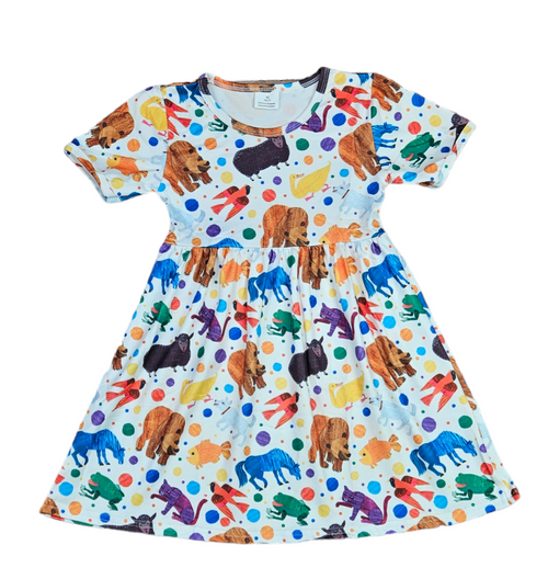 Brown Bear Short Sleeve Milk Silk Dress - Great Lakes Kids Apparel LLC