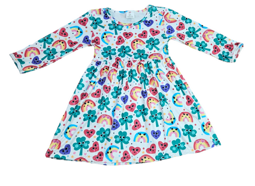 Happy Go Lucky Long Sleeve Milk Silk Dress - Great Lakes Kids Apparel LLC