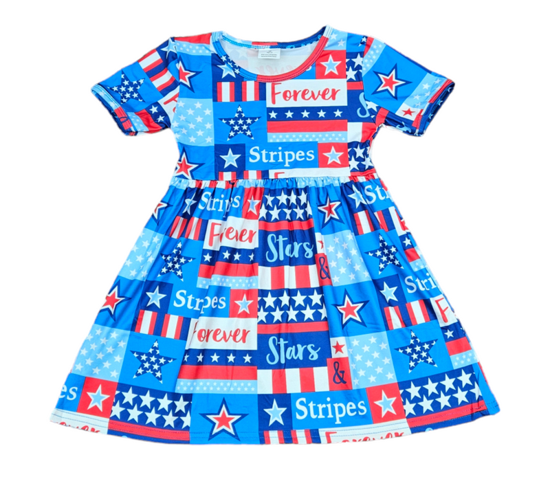 Stars And Stipes Forever Short Sleeve Milk Silk Dress - Great Lakes Kids Apparel LLC