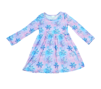 Iridescent Snowflakes Long Sleeve Milk Silk Dress