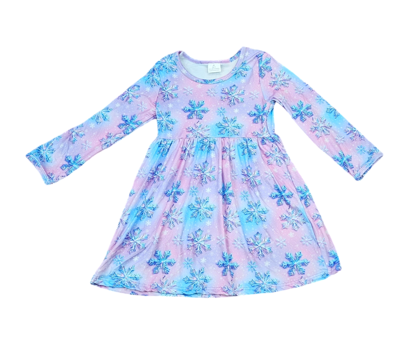 Iridescent Snowflakes Long Sleeve Milk Silk Dress