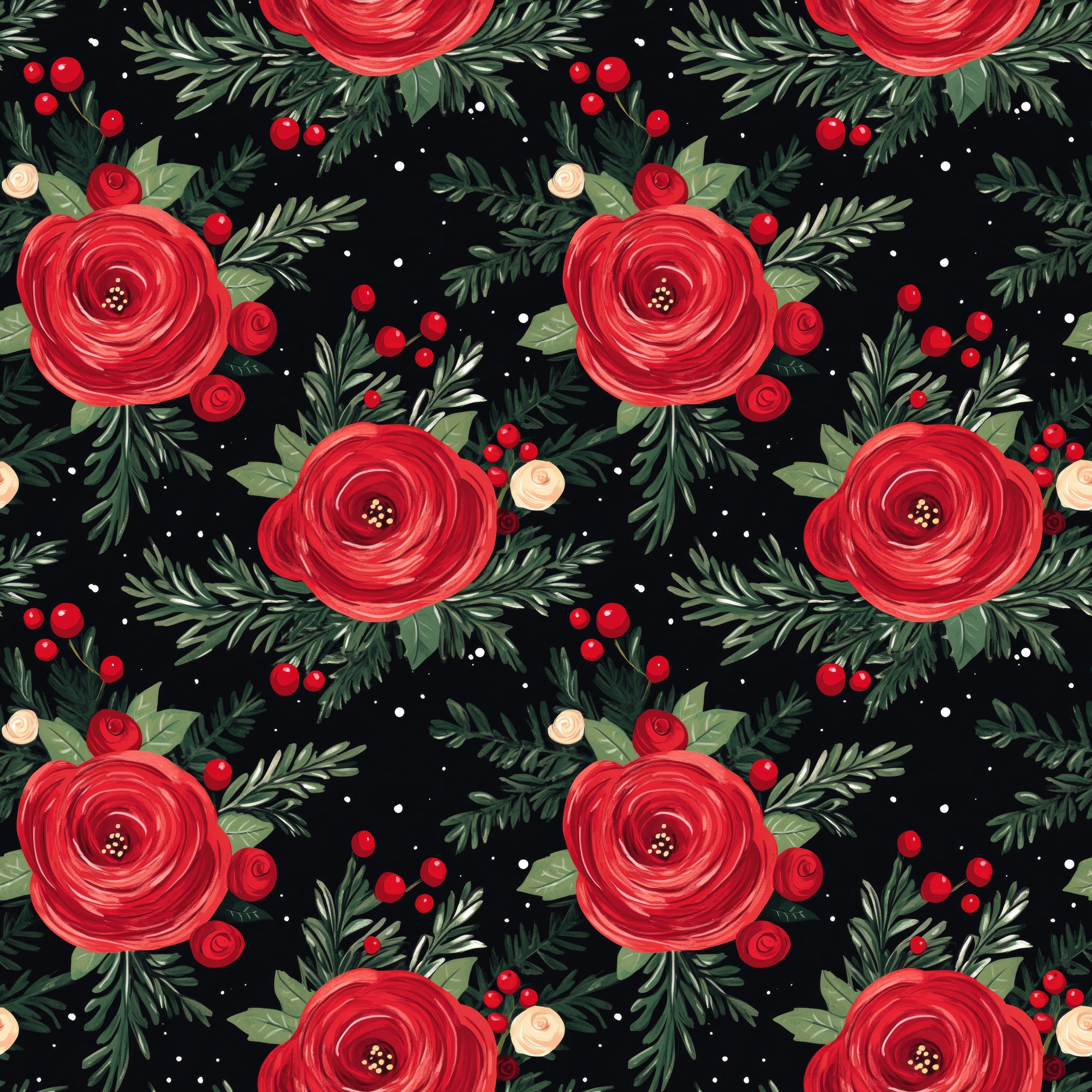 Christmas Floral Long Sleeve Milk Silk Dress