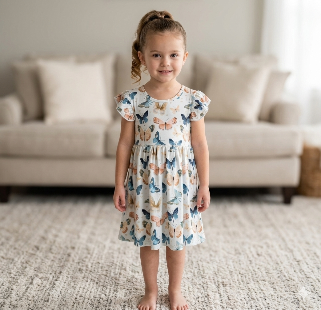 Neutral Butterfly Milk Silk Dress