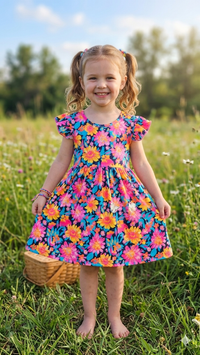 Bright Navy Floral Milk Silk Dress