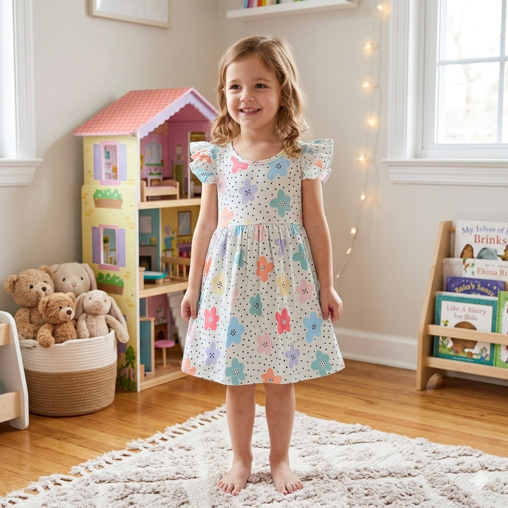 Polka Dot Floral Milk Silk Dress