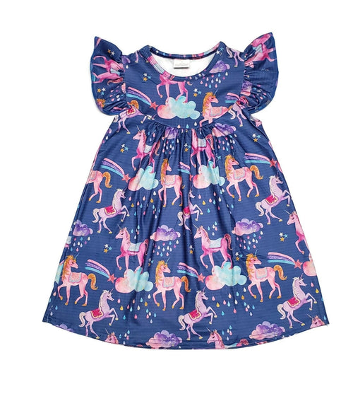 Sparkle Unicorn Milk Silk Flutter Dress - Great Lakes Kids Apparel LLC
