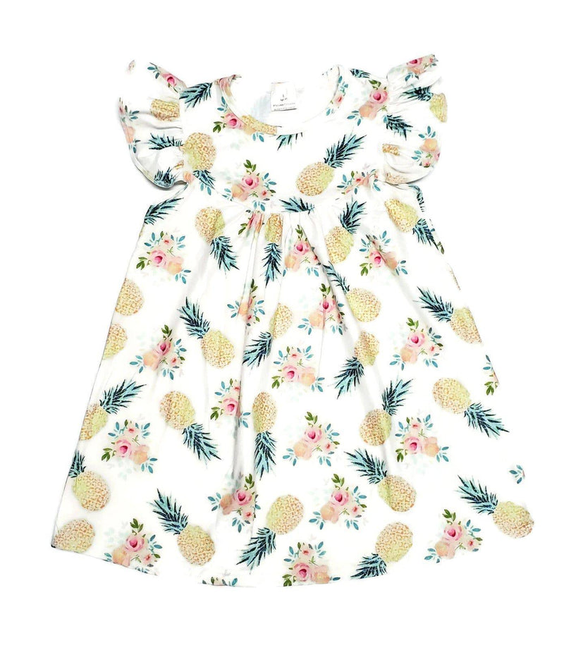 Pineapple Floral Milk Silk Flutter Dress - Great Lakes Kids Apparel LLC