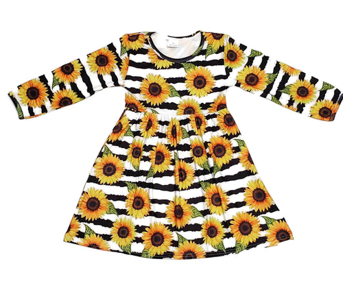 Sunflower Long Sleeve Milk Silk Dress - Great Lakes Kids Apparel LLC