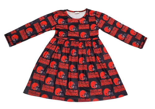 Cleveland Browns Long Sleeve Milk Silk Dress - Great Lakes Kids Apparel LLC