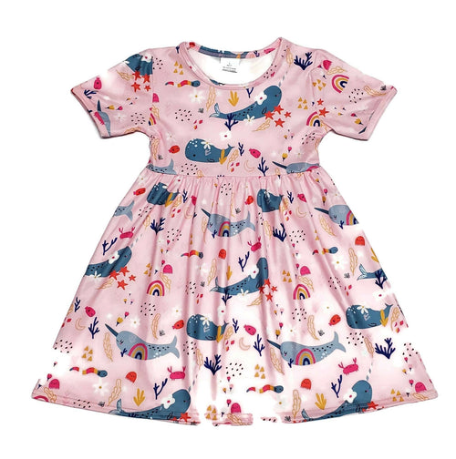 Narwhal Short Sleeve Olivia Milk Silk Dress - Great Lakes Kids Apparel LLC