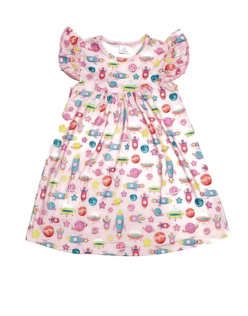 Girly Space Milk Silk Flutter Dress - Great Lakes Kids Apparel LLC