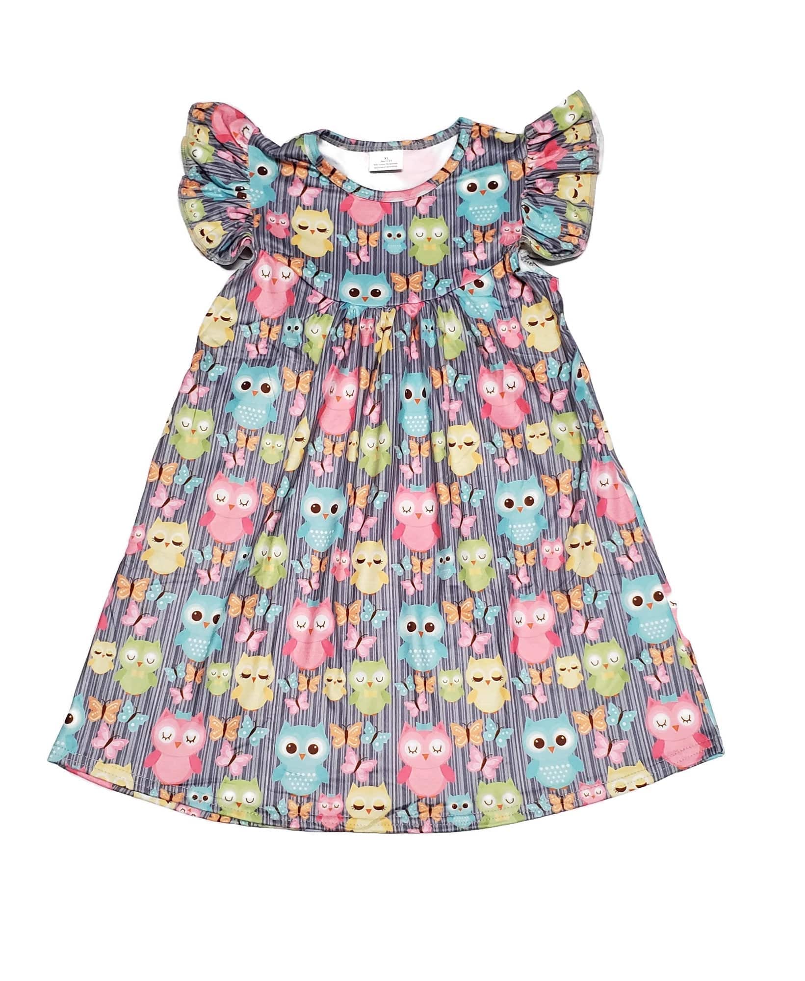 strapless open back dress Owl Milk Silk Flutter Dress 12-18 Month