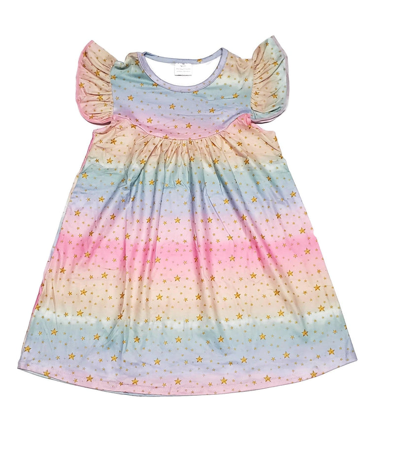 Rainbow Star Milk Silk Flutter Dress - Great Lakes Kids Apparel LLC