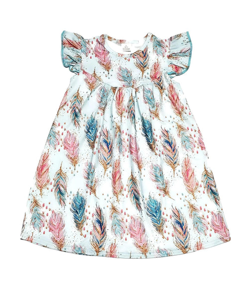 Sparkly Feather Milk Silk Flutter Dress - Great Lakes Kids Apparel LLC