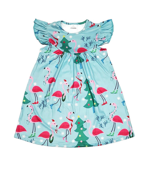 Christmas Flamingo Milk Silk Flutter Dress - Great Lakes Kids Apparel LLC