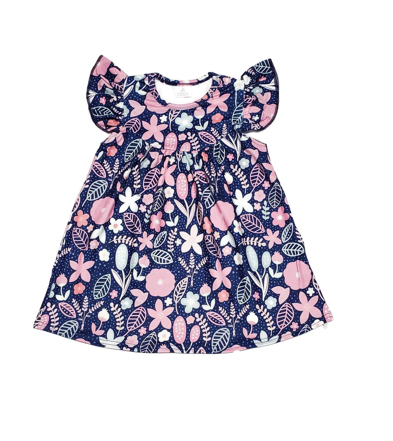 Pink and Mint Floral Milk Silk Flutter Dress - Great Lakes Kids Apparel LLC