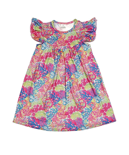 Neon Summer Floral  Milk Silk Flutter Dress - Great Lakes Kids Apparel LLC