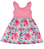 Striped Floral Ruffle Tank Milk Silk Dress - Great Lakes Kids Apparel LLC
