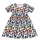 Rainbow Leopard Short Sleeved Olivia Milk Silk Dress - Great Lakes Kids Apparel LLC