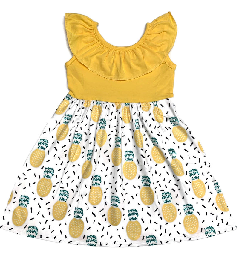 Pineapple Ruffle Tank Milk Silk Dress - Great Lakes Kids Apparel LLC