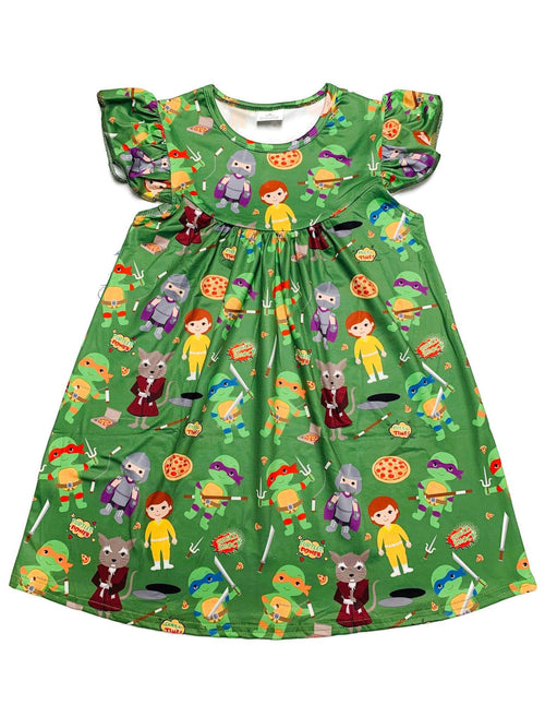 Ninja Turtle Inspired Flutter Milk Silk Dress - Great Lakes Kids Apparel LLC