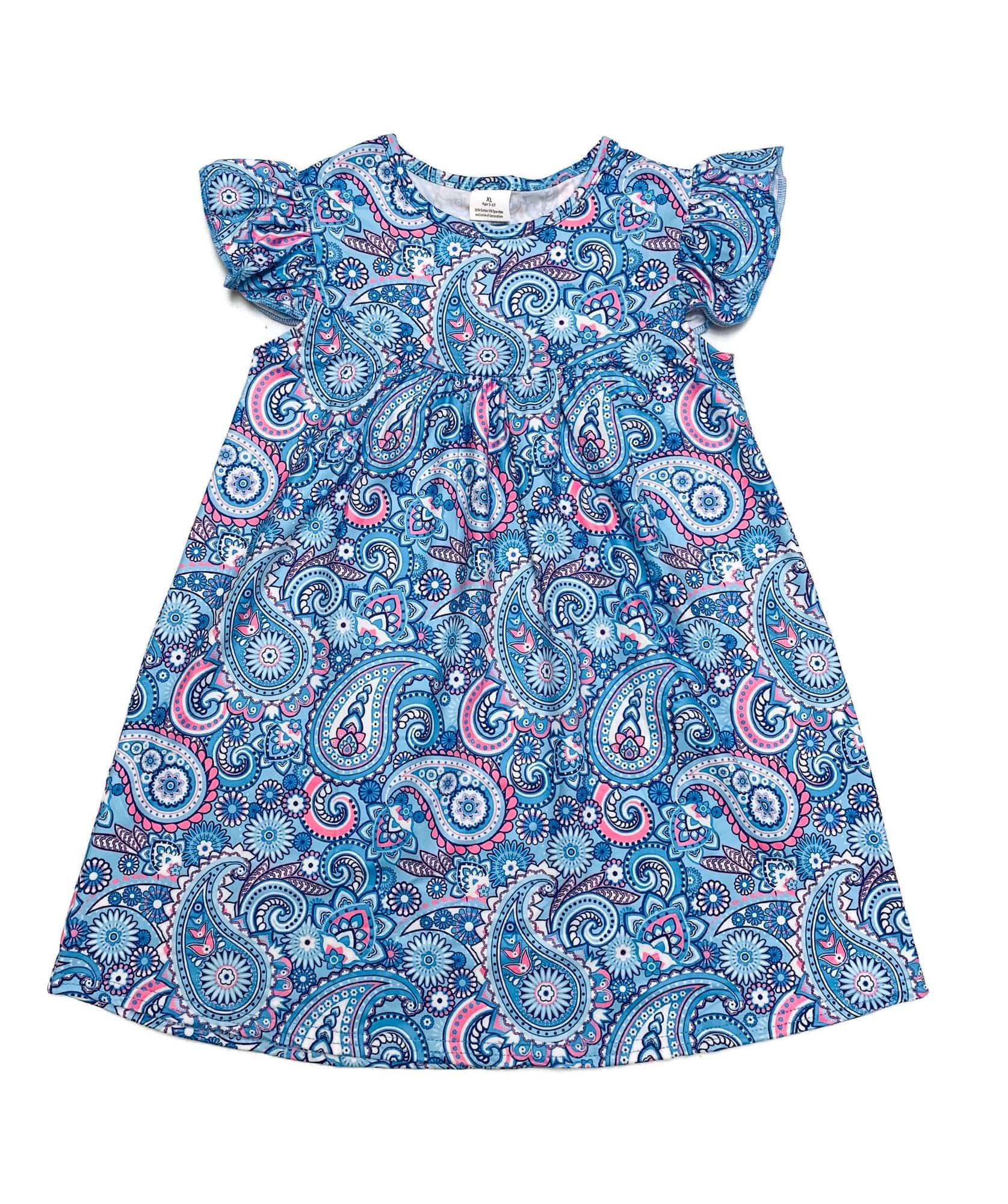 Blue Paisley Flutter Milk Silk Dress Great Lakes Kids Apparel LLC Blue Paisley Flutter Milk Silk Dress Great Lakes Kids Apparel LLC