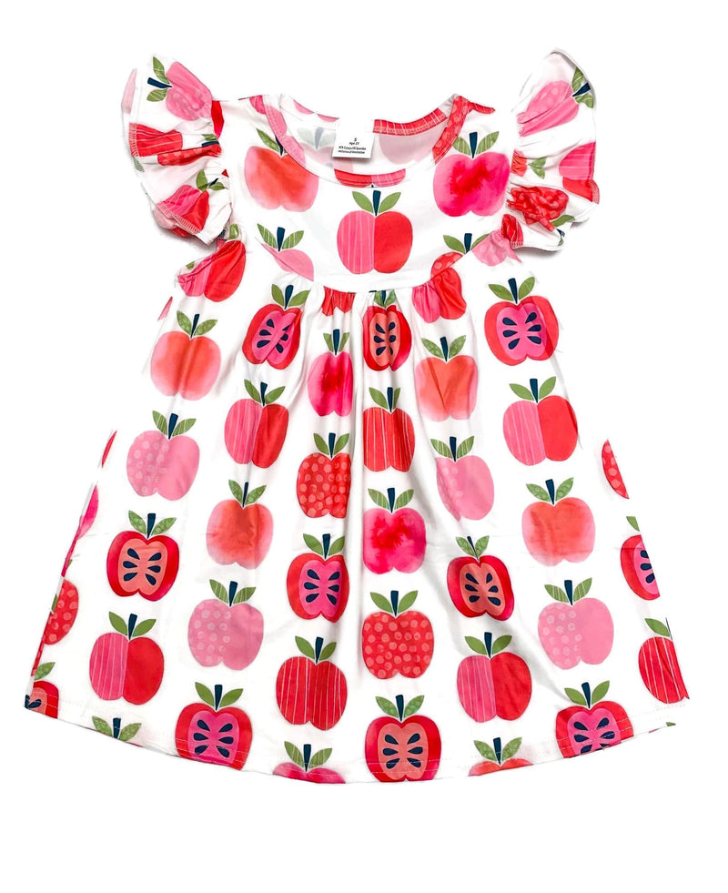An Apple a Day Flutter Milk Silk Dress - Great Lakes Kids Apparel LLC