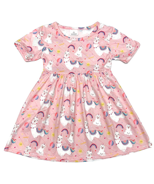 Pink Llama Short Sleeve Olivia Milk Silk Dress - Great Lakes Kids Apparel LLC