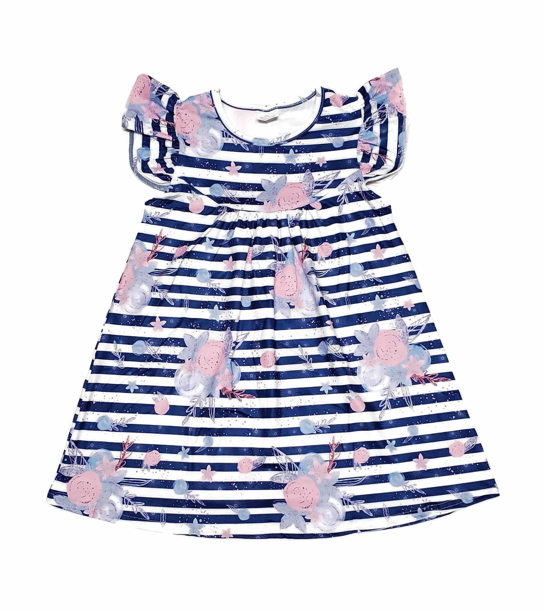 blue striped floral dress Striped Floral Short Sleeve Button Down Midi Dress S main image 0