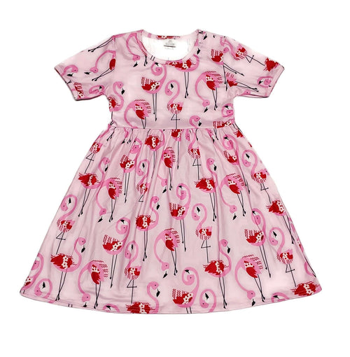 Dancing Flamingo Short Sleeve Milk Silk Dress - Great Lakes Kids Apparel LLC