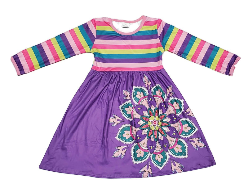 Medallion Long Sleeve Milk Silk Dress - Great Lakes Kids Apparel LLC