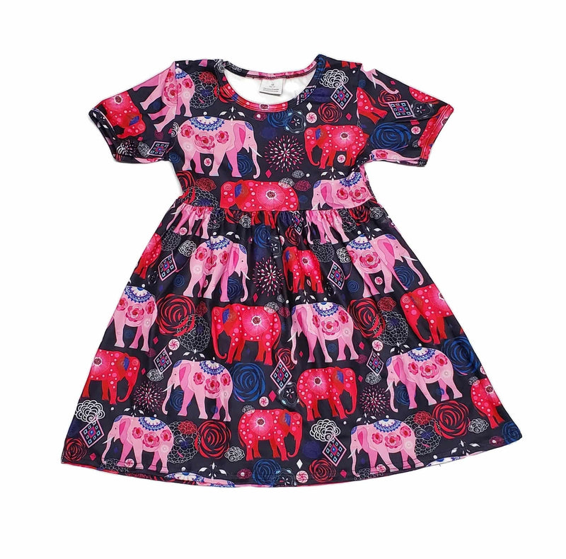 Pink Elephant Short Sleeve Milk Silk Dress - Great Lakes Kids Apparel LLC