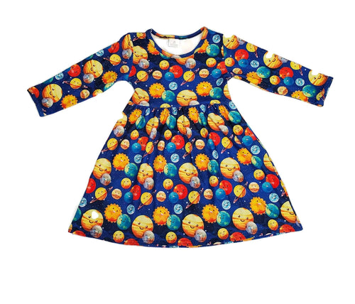 Solar System Long Sleeve Milk Silk Dress - Great Lakes Kids Apparel LLC