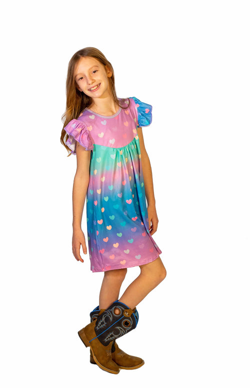 Rainbow Hearts Milk Silk Flutter Dress - Great Lakes Kids Apparel LLC
