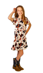 Cow Bow Back Short Sleeve Milk Silk Ruffle Dress - Great Lakes Kids Apparel LLC