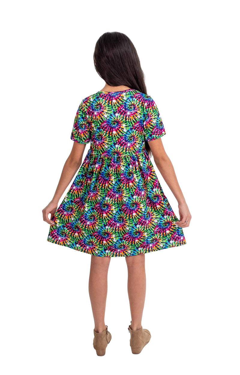 Neon Swirl Short  Sleeve Milk Silk Dress - Great Lakes Kids Apparel LLC