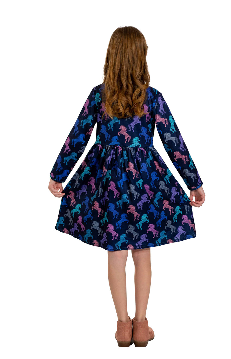 Saddle Up Long Sleeve Milk Silk Dress - Great Lakes Kids Apparel LLC