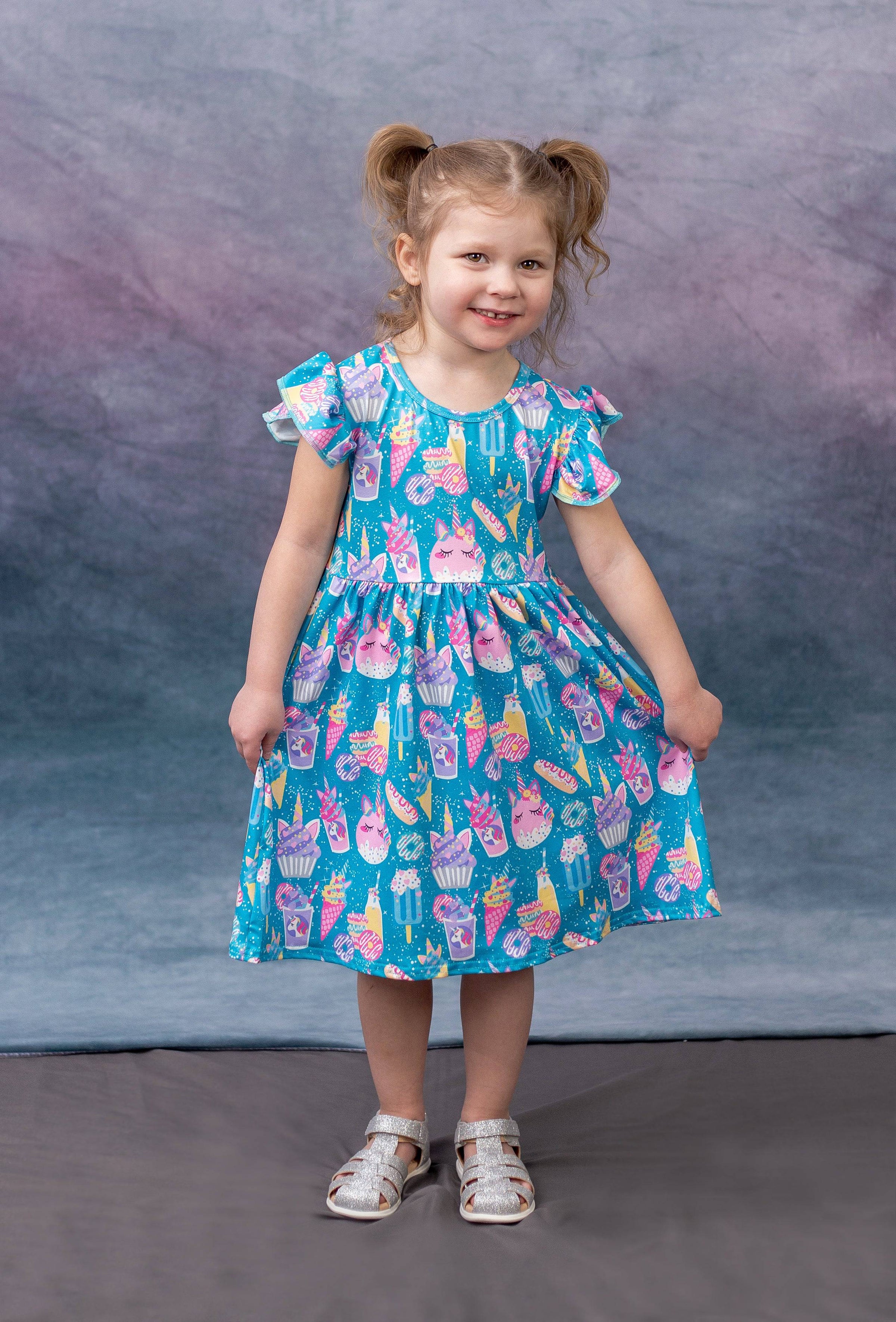 unicorn dress for women Magical Unicorn Treats Milk Silk Flutter Dress – Great Lakes Kids Apparel LLC