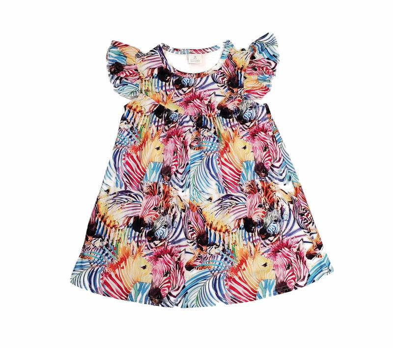 Rainbow Zebra Milk Silk Flutter Dress - Great Lakes Kids Apparel LLC