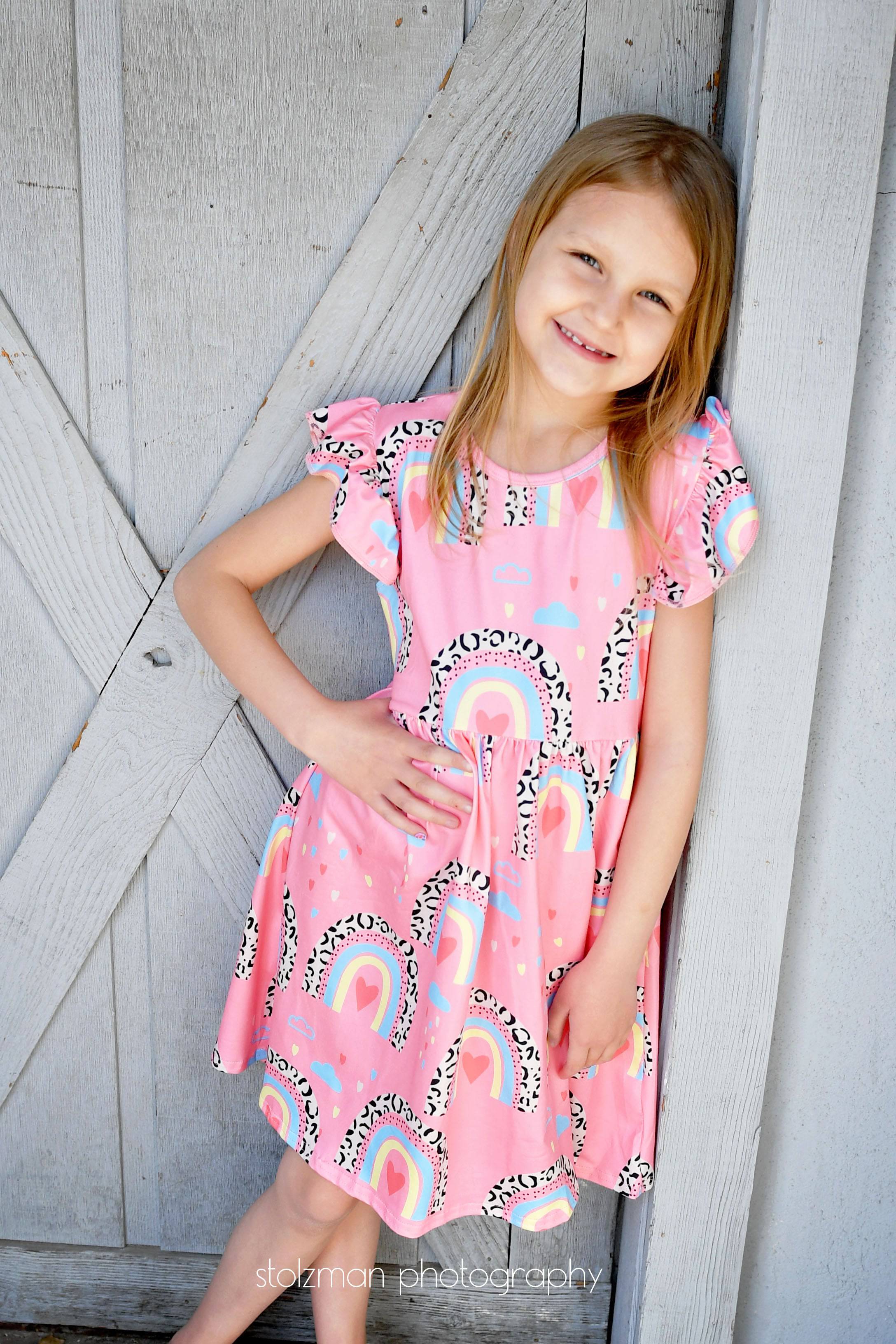 Boho Rainbow Long Flutter Milk Silk Dress 2T Boho Rainbow Long Flutter Milk Silk Dress 2T