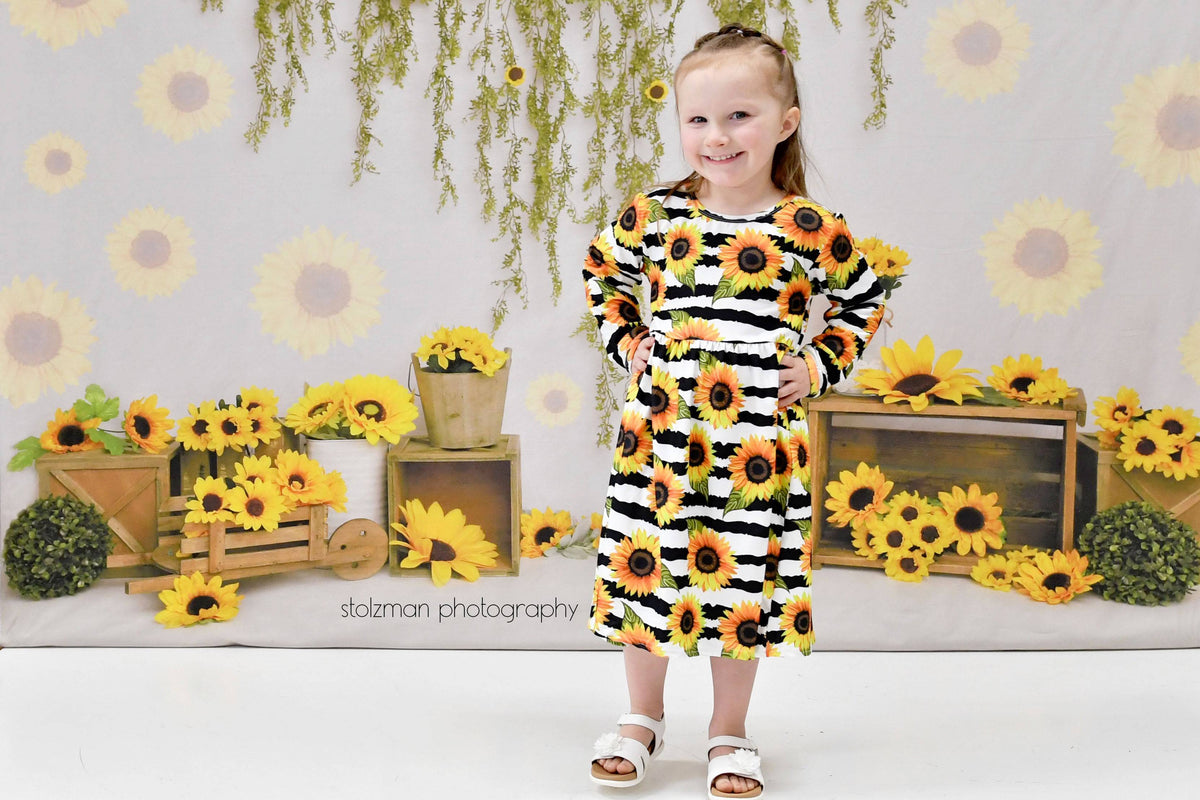 Sunflower Long Sleeve Milk Silk Dress - Great Lakes Kids Apparel LLC