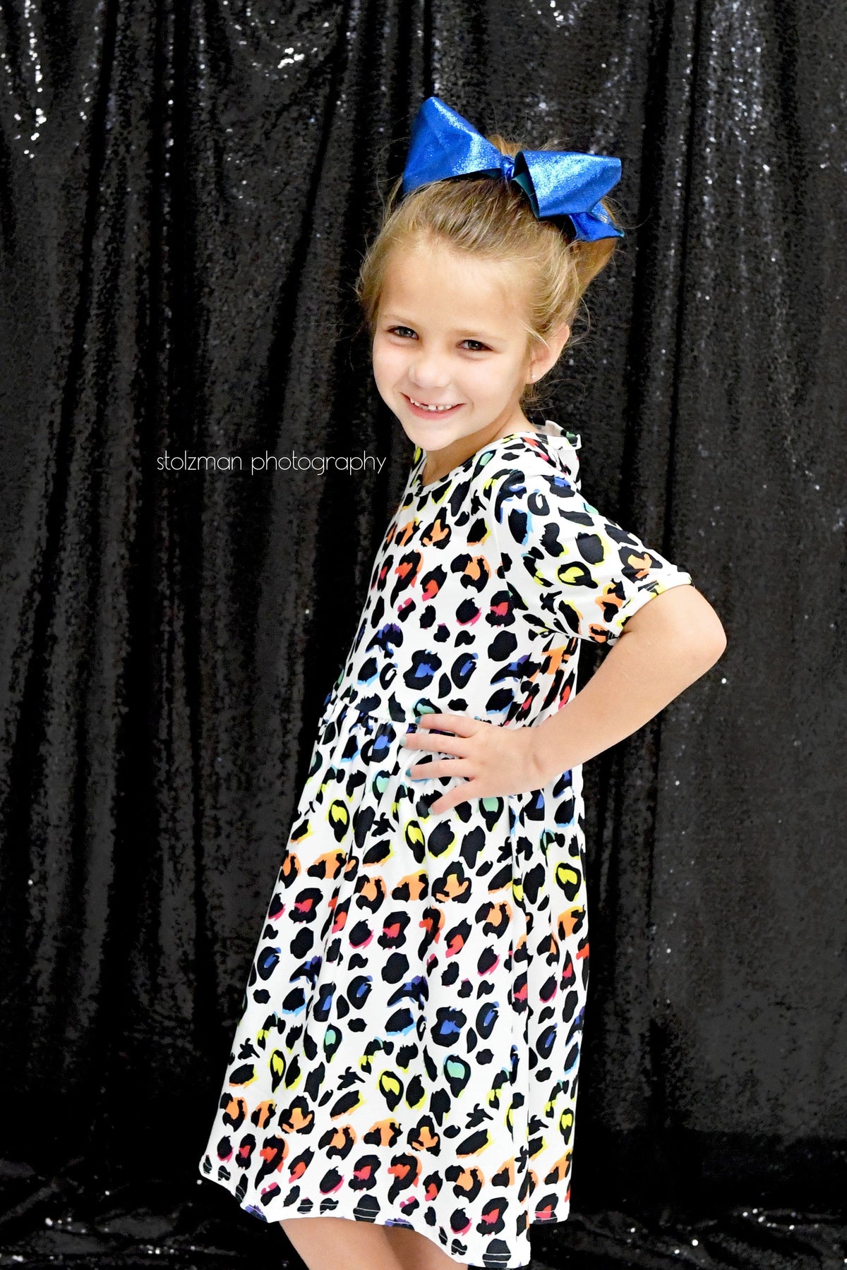 Rainbow Leopard Short Sleeved Olivia Milk Silk Dress - Great Lakes Kids Apparel LLC