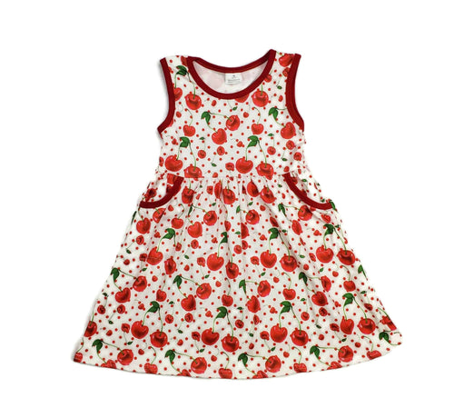 Cherry Pocket Milk Silk Tank Dress - Great Lakes Kids Apparel LLC
