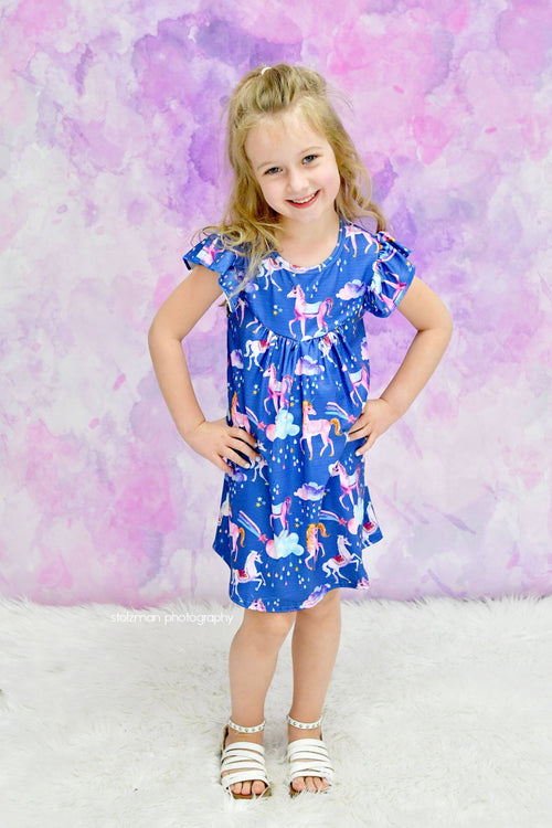 Sparkle Unicorn Milk Silk Flutter Dress - Great Lakes Kids Apparel LLC